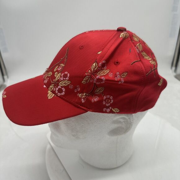 Vintage Asian Oriental Hat Unisex Adult Chinese Floral Red Adjustable Strap Cap - Picture 2 of 9